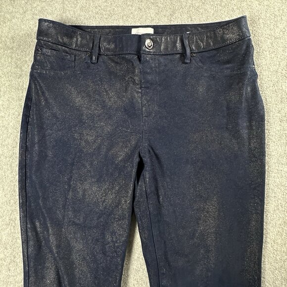 Chicos Metallic Faux Suede Navy Pull On Slim Pants Size 0.5 (Fits 6) - Picture 16 of 16